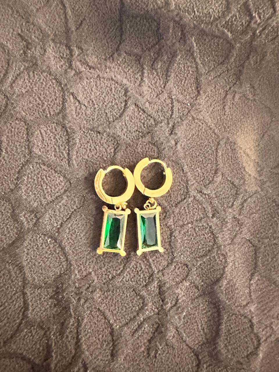 Emerald Glow Gold Huggie Earrings