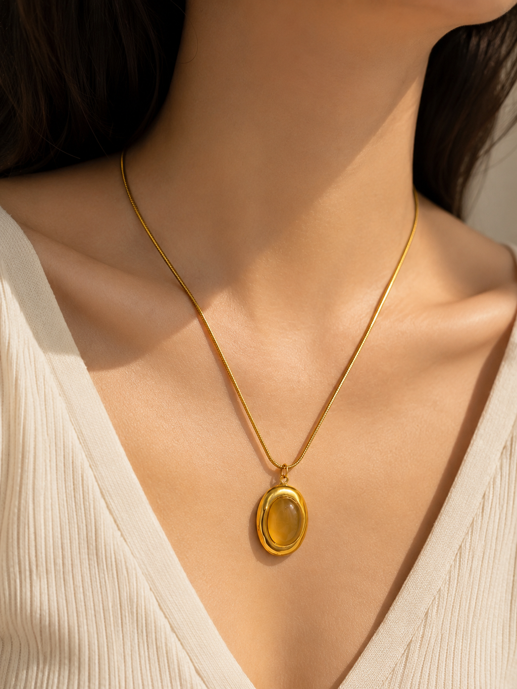 Elegant Oval Pendant Necklace for Women| Anti-Tarnish Fashion Jewelry for Daily Wear