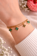 Layered Charm Bracelet for Women | Green Clover Dangle Chain Bracelet | Elegant Minimal Trendy Jewelry for Daily Wear & Gifting