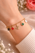 Luxury Charm Bracelet for Women | Multicolor Clover & Initial Charm Chain Bracelet |Everyday Jewelry Gift for Girls & Women