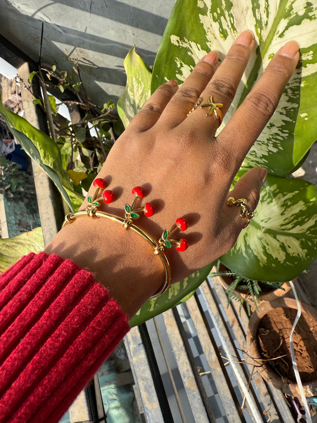 Cherry Charm Bangle| Red Enamel Fruit Cuff – Playful Summer Jewelry | Gift for Women and Girls