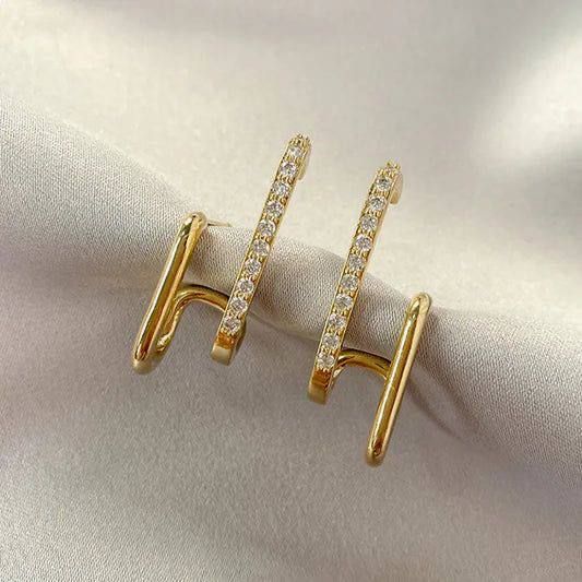 Double Hoop Earrings for Women | Gold Plated Crystal Huggie Earrings | Anyaura