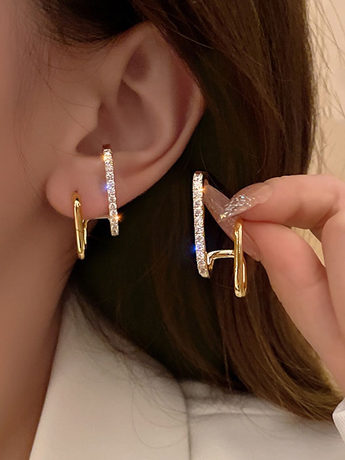 Double Hoop Earrings for Women | Gold Plated Crystal Huggie Earrings | Anyaura