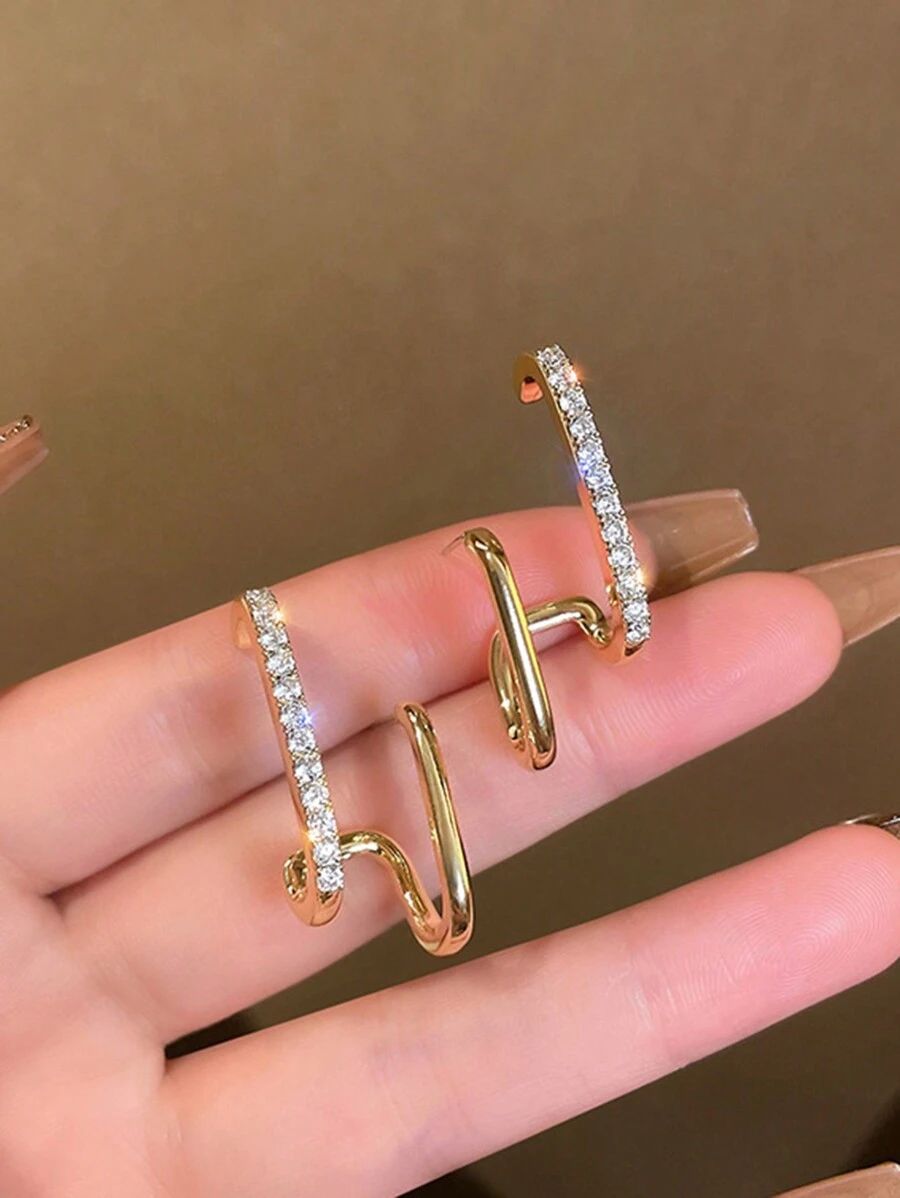 Double Hoop Earrings for Women | Gold Plated Crystal Huggie Earrings | Anyaura