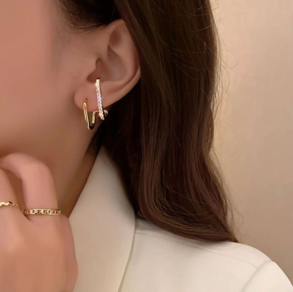 Double Hoop Earrings for Women | Gold Plated Crystal Huggie Earrings | Anyaura