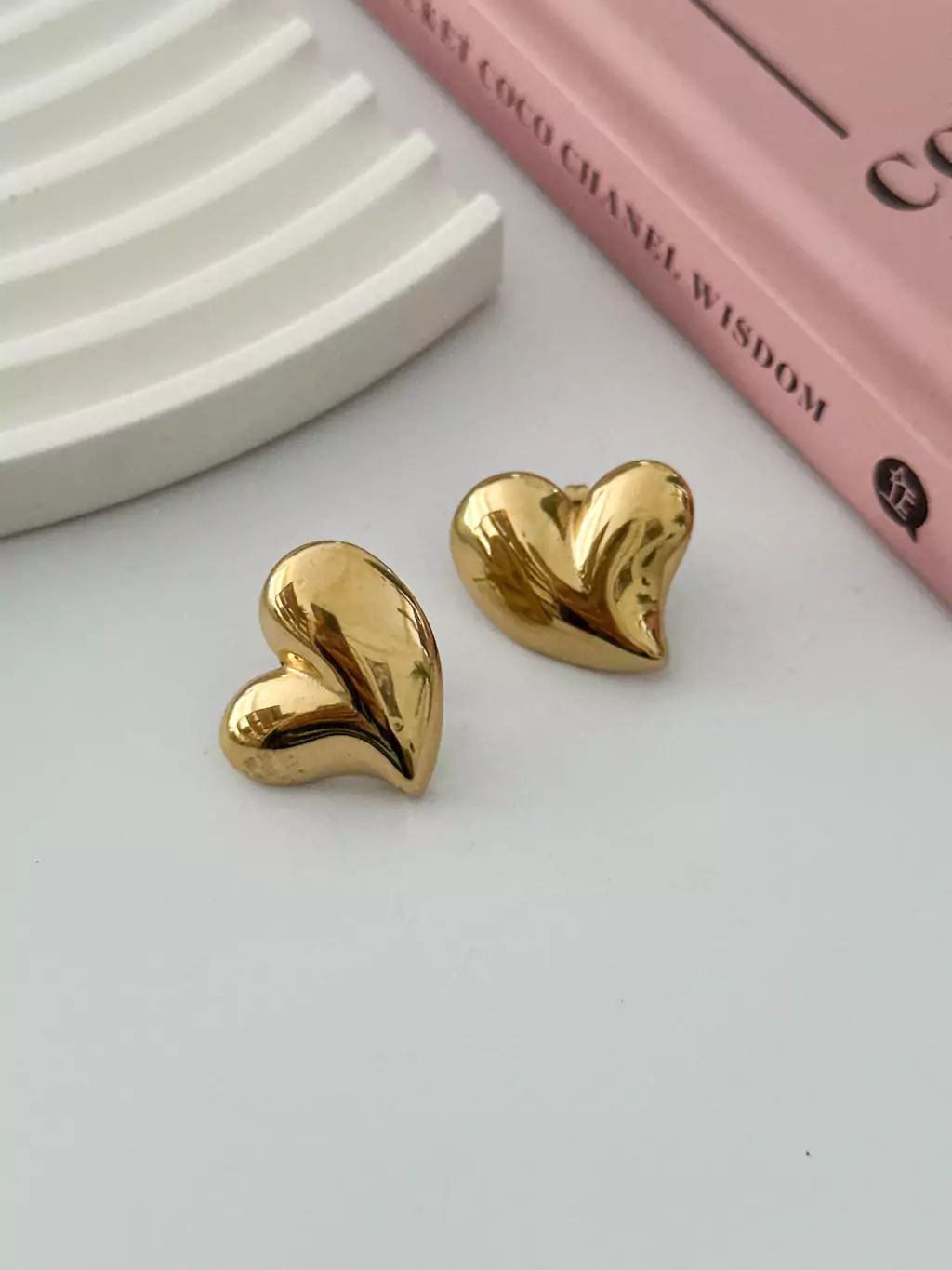 Heart Shape Gold Plated Stud Earrings for Women | Minimal Love Heart Earrings | Anyaura