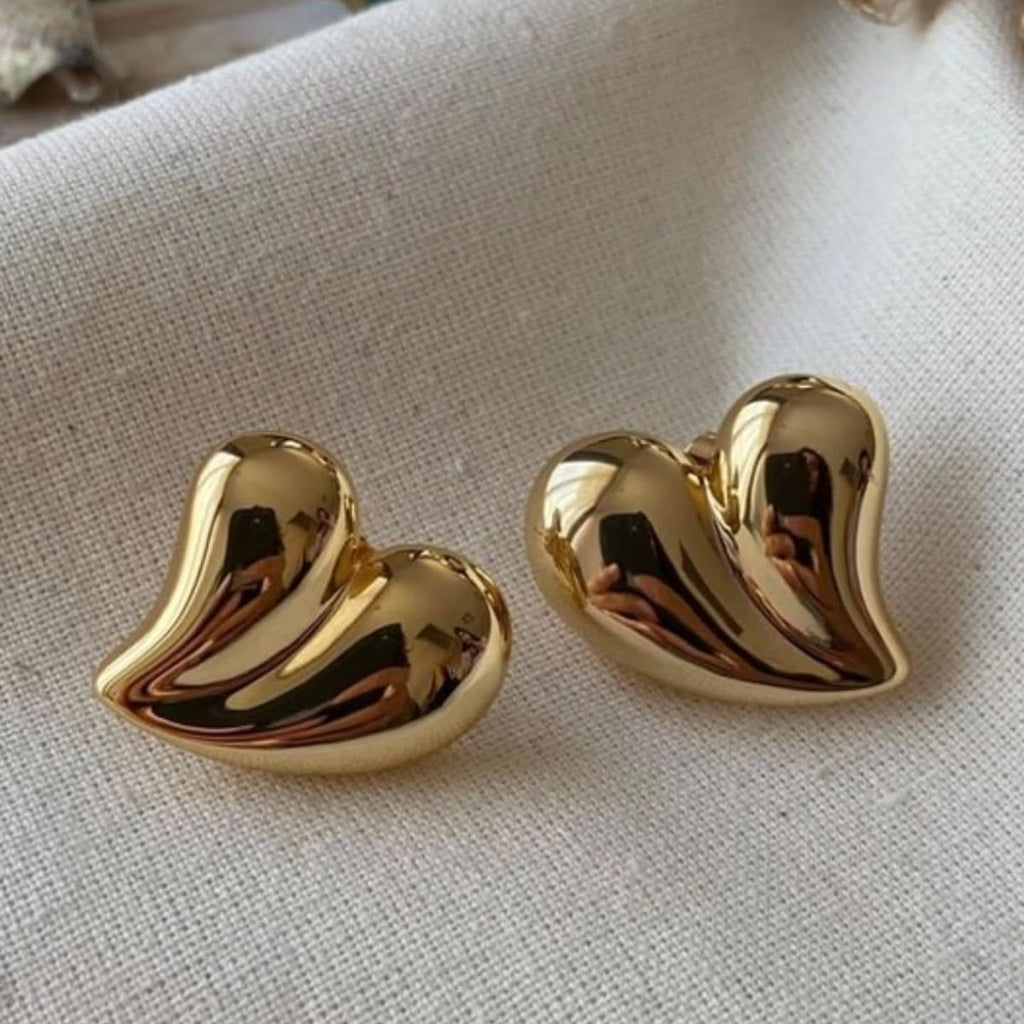 Heart Shape Gold Plated Stud Earrings for Women | Minimal Love Heart Earrings | Anyaura