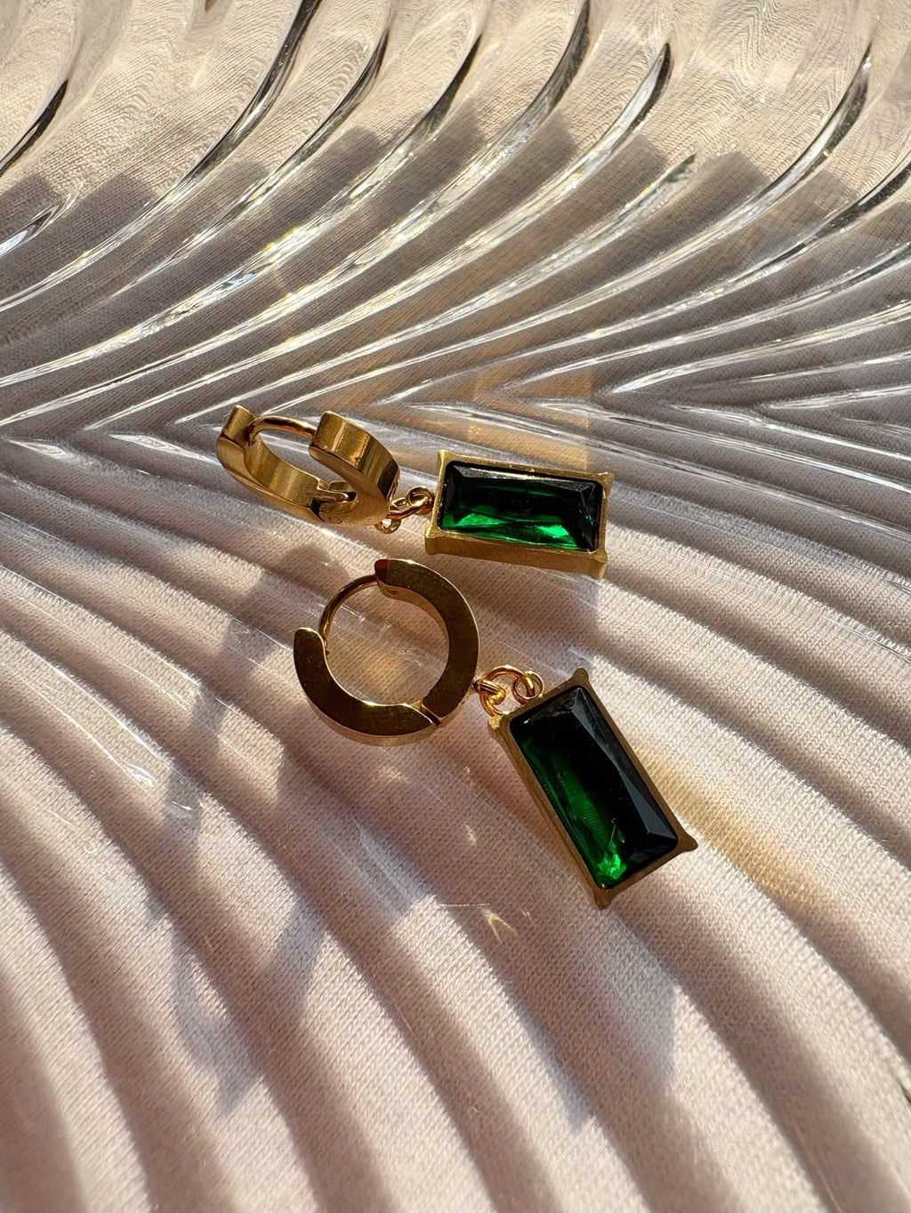 Emerald Cut Green Zirconia Huggie Hoop Earrings| Gold Dainty Drop Leverback Earrings for Women