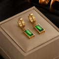Emerald Cut Green Zirconia Huggie Hoop Earrings| Gold Dainty Drop Leverback Earrings for Women