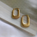 Gold Ribbed Rectangular Hoop Earrings – Fluted U-Shape Chunky Hoops, Vintage Italian Style Geometric Statement Jewelry,
