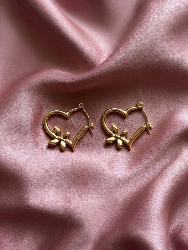 Anti-tarnish Gold Heart and Butterfly Hoop Earrings for Women –  Dainty Open Heart Hoops with Floral Butterfly Detail, Romantic Whimsical Jewelry,