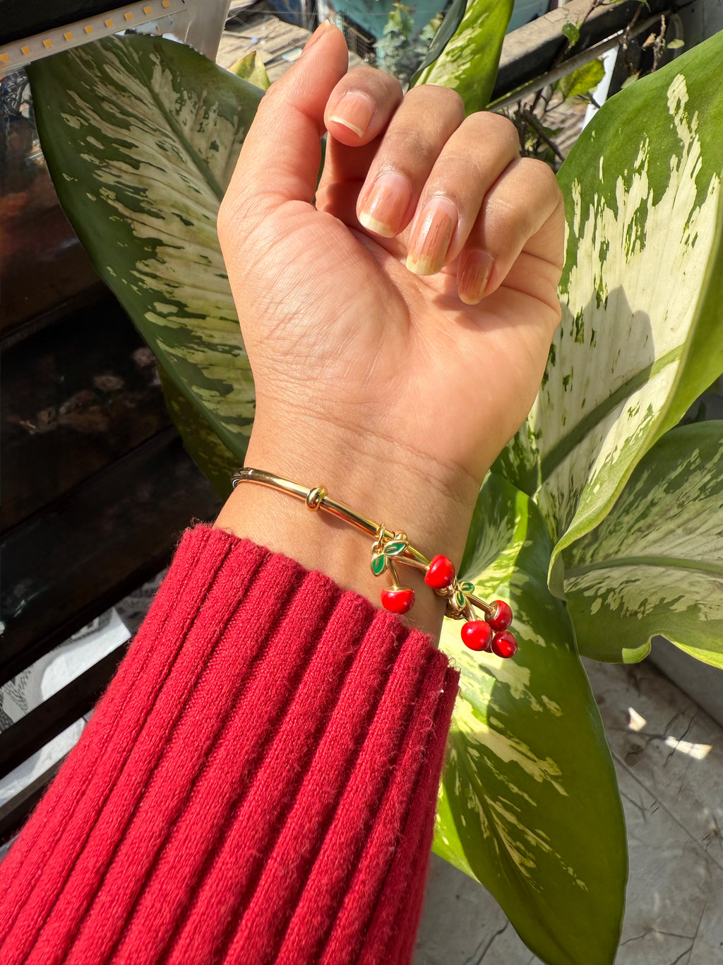 Cherry Charm Bangle| Red Enamel Fruit Cuff – Playful Summer Jewelry | Gift for Women and Girls