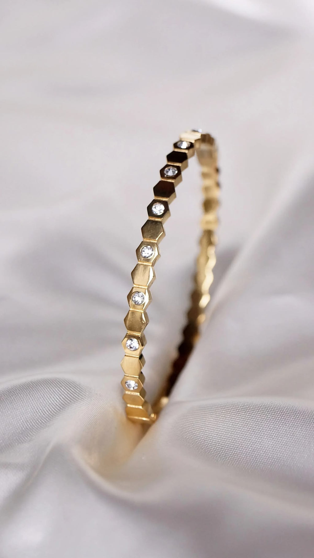 Geometric Crystal Bracelet for Women | Minimal Hexagon Design Cuff Bracelet | Elegant Slim Luxury Bangle