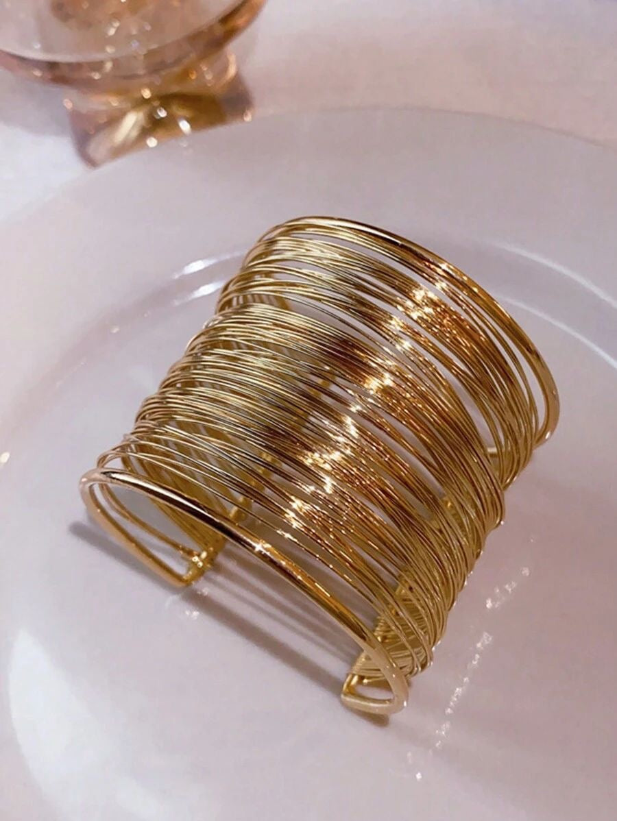 Statement Anti-tarnish Wide Cuff Bracelet for Women | Layered Wire Design Bold Bangle | Trendy Chunky Fashion