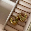 Anti-tarnish Gold Heart Hoop Earrings for Women – Bold Puff Heart Drop Hoops, Retro Modern Lightweight Statement Jewelry