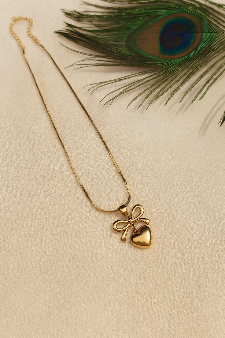 Anti-Tarnish Bow Heart Pendant Necklace for Women | Anyaura
