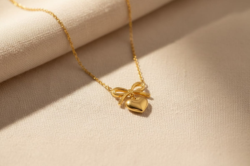 Anti-Tarnish Bow Heart Pendant Necklace for Women | Anyaura
