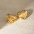 Textured Heart Gold Plated Stud Earrings for Women | Chunky Heart Statement Earrings | Anyaura