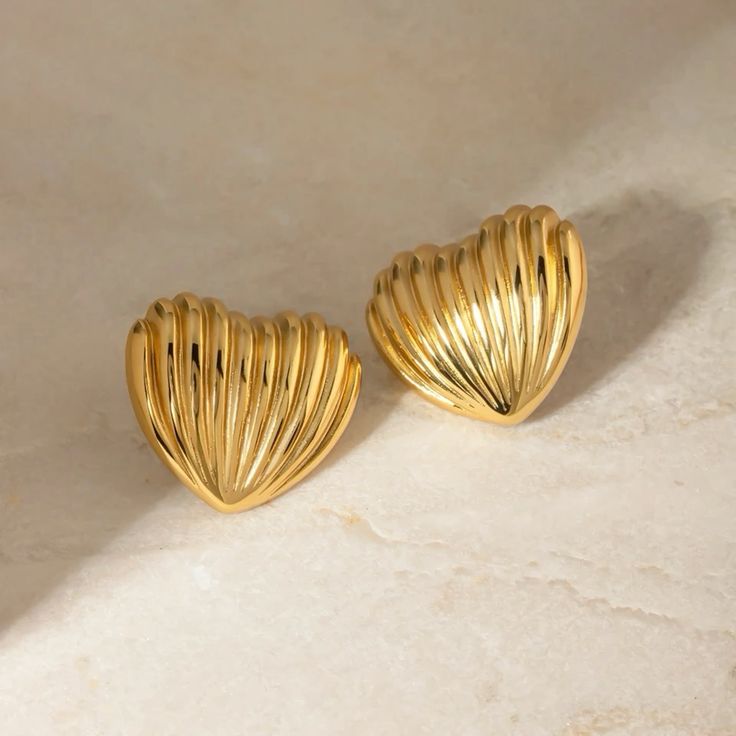 Textured Heart Gold Plated Stud Earrings for Women | Chunky Heart Statement Earrings | Anyaura