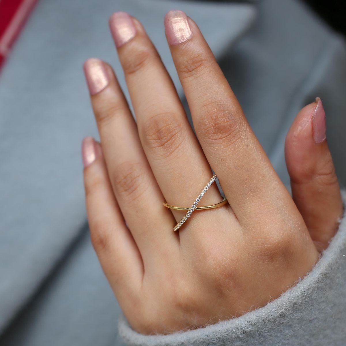 Crystal Cross Adjustable Ring for Women | Gold Plated Minimal Bar Ring | Anyaura
