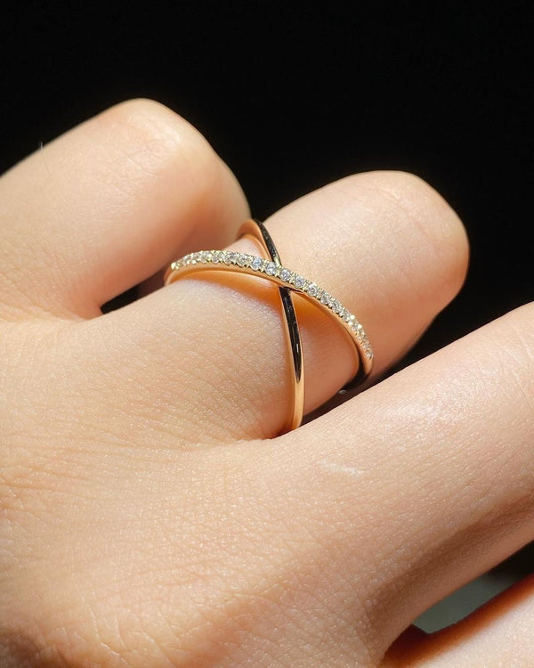 Crystal Cross Adjustable Ring for Women | Gold Plated Minimal Bar Ring | Anyaura