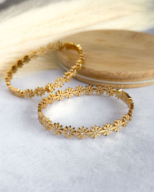 Gold Plated Daisy Flower Bracelet for Women | Anti-Tarnish Floral Kada | Anyaura