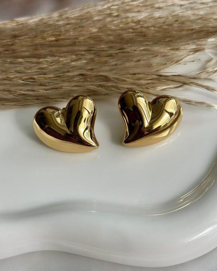 Heart Shape Gold Plated Stud Earrings for Women | Minimal Love Heart Earrings | Anyaura