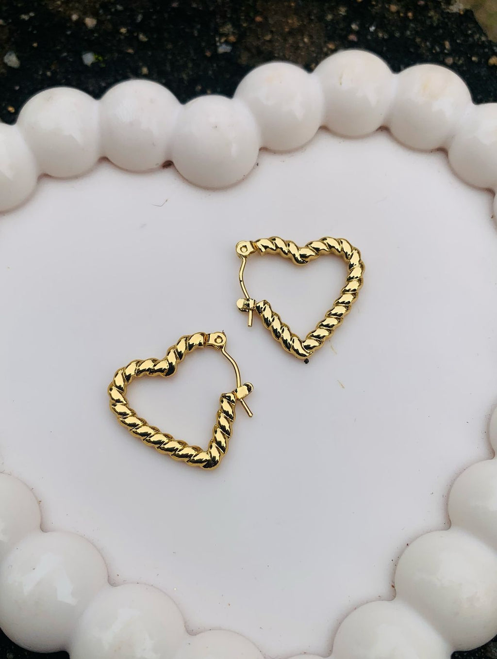 Anti-tarnish Twisted Heart Hoop Earrings – for Women & Girls