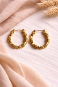 Anti-tarnish Textured Hoop Earrings for Women | Ribbed Chunky Hoops | Classic Round Design | Lightweight Everyday Fashion Jewelry