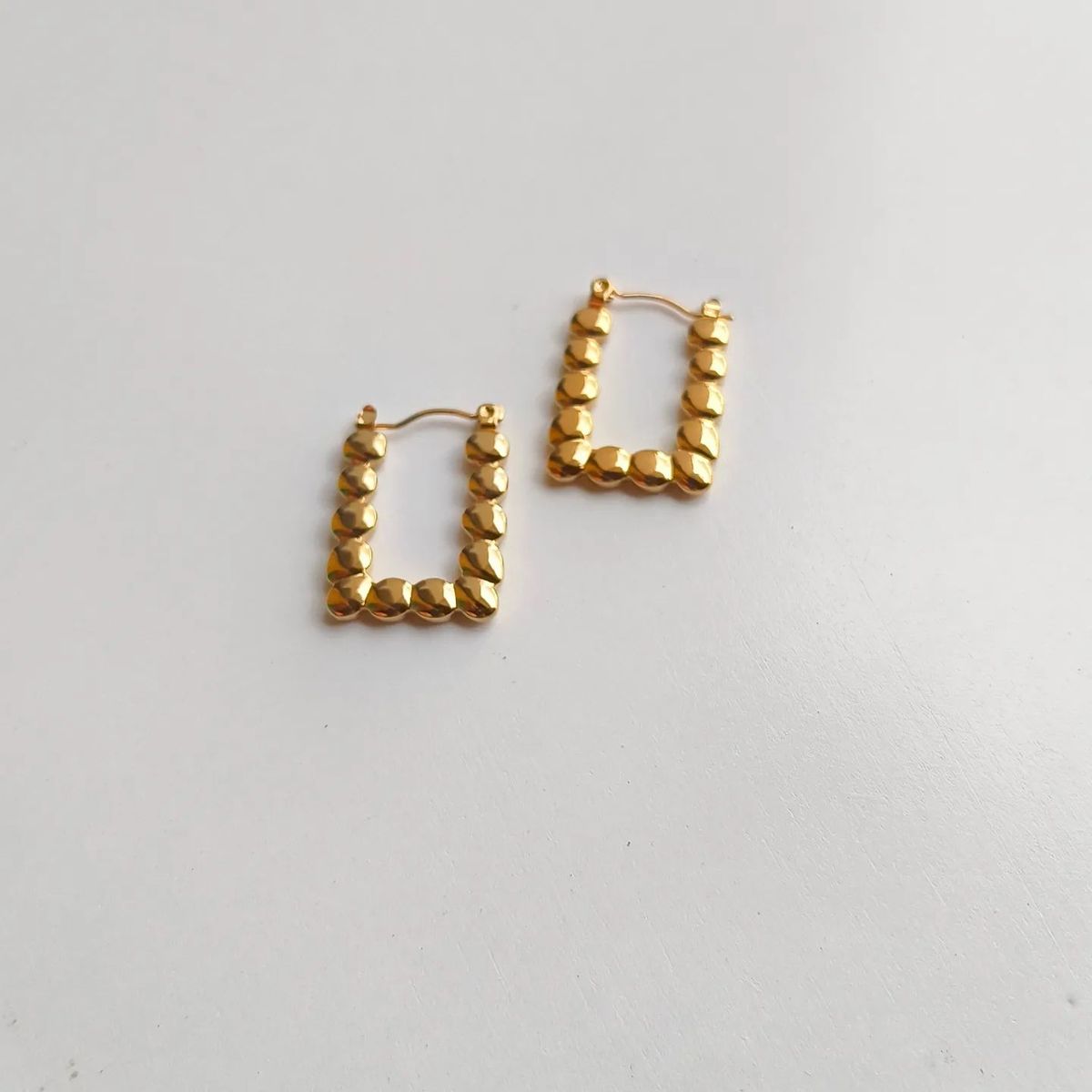 Anti-tarnish Gold-Tone Beaded Square Hoop Earrings – Chunky Geometric Statement Earrings for Women