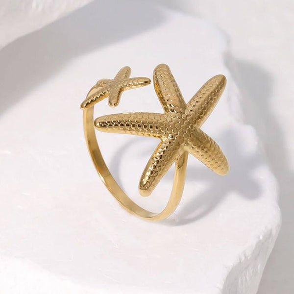 Starfish Adjustable Ring for Women | Gold Plated Sea Star Open Ring | Anyaura