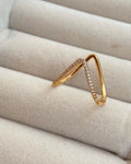 Crystal V Shape Adjustable Ring for Women | Gold Plated Minimal Zig Zag Ring | Anyaura