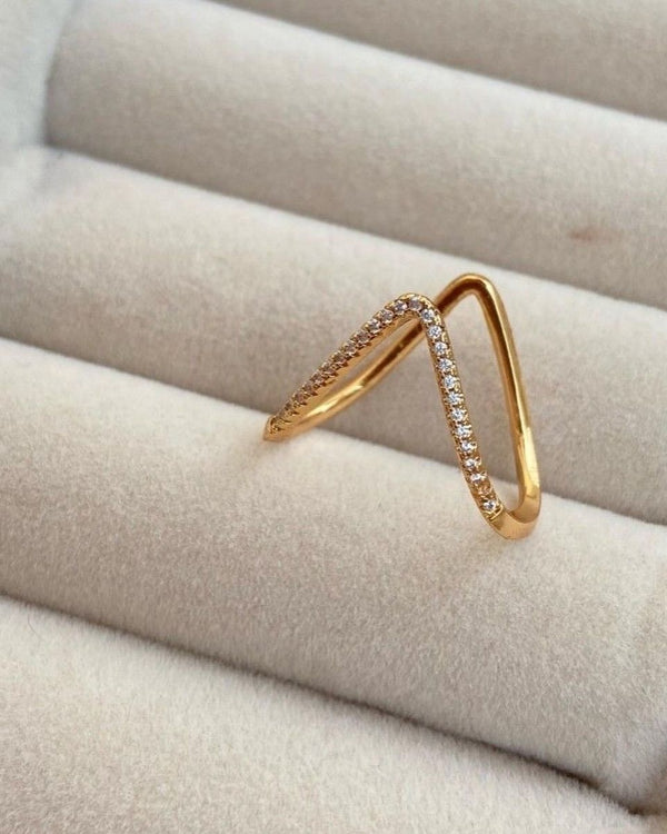 Crystal V Shape Adjustable Ring for Women | Gold Plated Minimal Zig Zag Ring | Anyaura